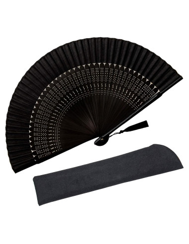 Abanico Plegable Zolee de Seda y Bambú Negro 21x38cm