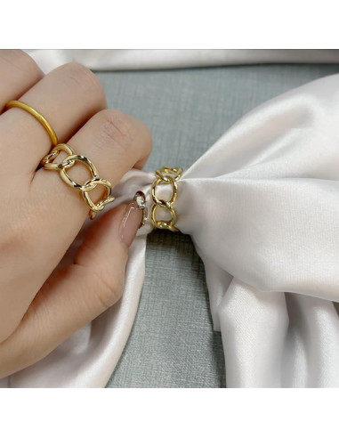 Anillo Broche de Bufanda de Seda Oro con Cadena de Enlace 1x2.3cm