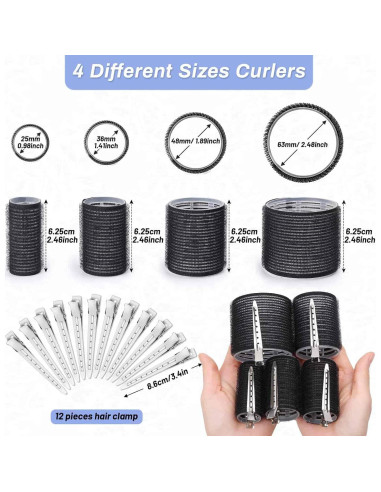 Set de Rulos para Cabello Selizo 28 Piezas - 4 Tamaños y Clips