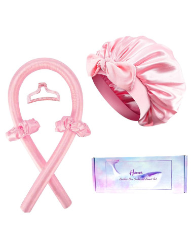 Set de Rizos Sin Calor Hroevc con Bonete de Satén Rosa