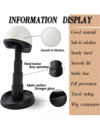 Soporte de Cabeza de Peluca Ajustable LightMay - Plegable 43 cm