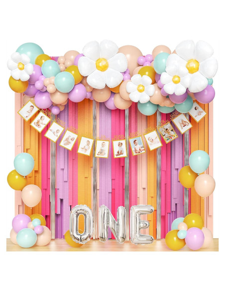 Decoraciones de Cumpleaños 1 Año Winrayk Niña Arco de Globos Decoraciones de Cumpleaños 1 Año Winrayk Niña Arco de Globos