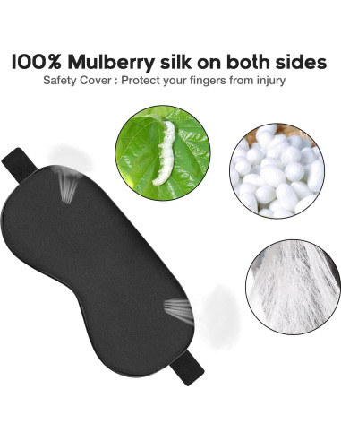 Máscara de Sueño de Seda Ukissim Ajustable Lavable - Negro