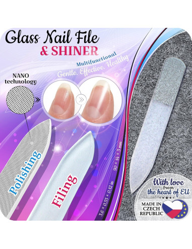 Juego de Lima de Uñas de Cristal Gladzy - 3 Piezas Profesional