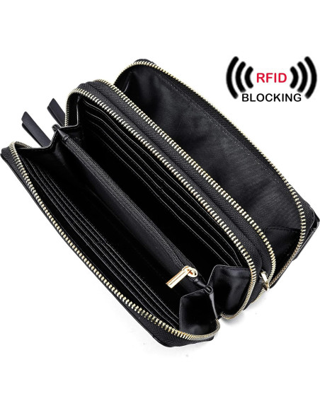 Billetera de hombro Lanyani RFID de cuero vegano para mujer Billetera de hombro Lanyani RFID de cuero vegano para mujer