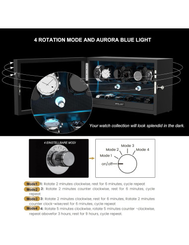 Relojero Automático XTELARY para 6 Relojes - Motor Silencioso