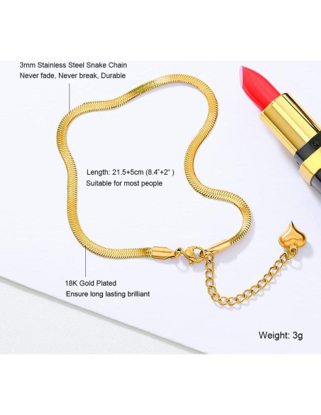 Tobillera de Oro 18K para Mujeres - Cadena de Serpiente Ajustable Tobillera de Oro 18K para Mujeres - Cadena de Serpiente Ajustable