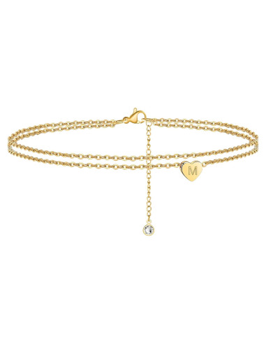 Pulsera de Tobillo Ursteel Oro 14K con Inicial Ajustable 21.6cm