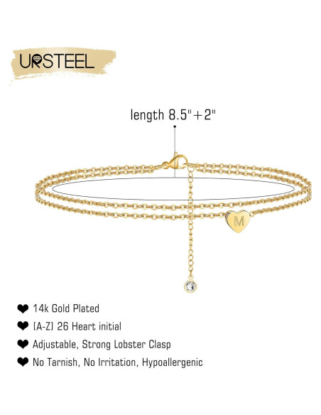 Pulsera de Tobillo Ursteel Oro 14K con Inicial Ajustable 21.6cm Pulsera de Tobillo Ursteel Oro 14K con Inicial Ajustable 21.6cm