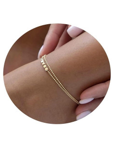 Tobilleras de Oro 18K Feskive con Perlas Dainty para Mujeres