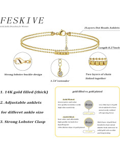 Tobilleras de Oro 18K Feskive con Perlas Dainty para Mujeres 2