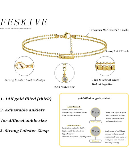 Tobilleras de Oro 18K Feskive con Perlas Dainty para Mujeres Tobilleras de Oro 18K Feskive con Perlas Dainty para Mujeres