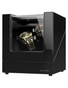 Winder de Reloj Doble TRIPLE TREE en Madera Piano con Motor Silencioso