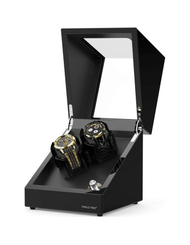 Winder de Reloj Doble TRIPLE TREE en Madera Piano con Motor Silencioso