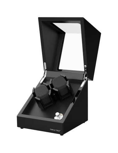 Winder de Reloj Doble TRIPLE TREE en Madera Piano con Motor Silencioso