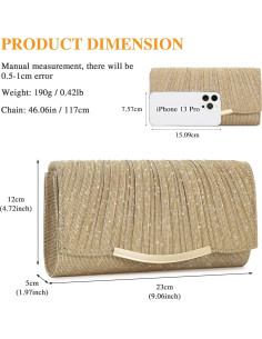 Bolso de Noche Clutch UBAYMAX para Mujeres Champagne 23x12cm 2