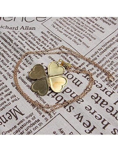 Collar Colgante Corazón Cuatro Hojas de Trébol Acxico