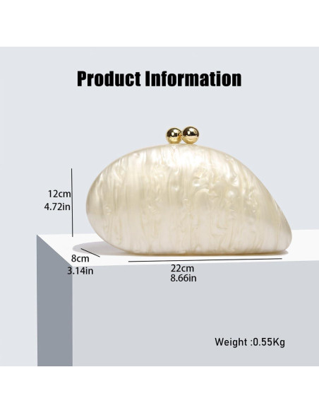 Bolso Clutch de Acrílico CUXVA en Forma de Concha Blanco Roto Bolso Clutch de Acrílico CUXVA en Forma de Concha Blanco Roto