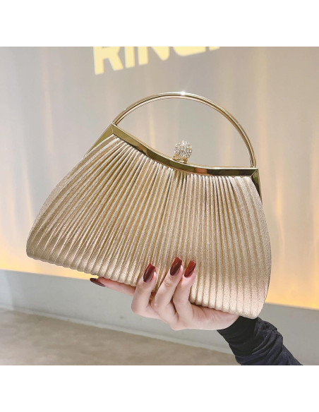 Bolso de Noche Clutch para Mujeres con Cadena Desmontable Dorado Bolso de Noche Clutch para Mujeres con Cadena Desmontable Dorado