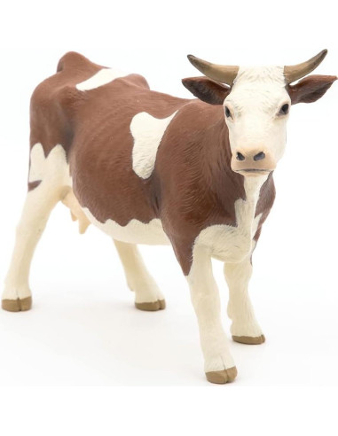 Figura de Vaca Simmental Papo - Realista y Pintada a Mano - 13x4x8 cm