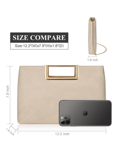 Bolso Clutch de Noche para Mujeres Beige - Cuero Vegano 31x20 cm