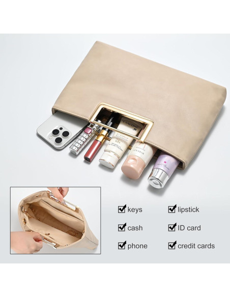 Bolso Clutch de Noche para Mujeres Beige - Cuero Vegano 31x20 cm Bolso Clutch de Noche para Mujeres Beige - Cuero Vegano 31x20 cm