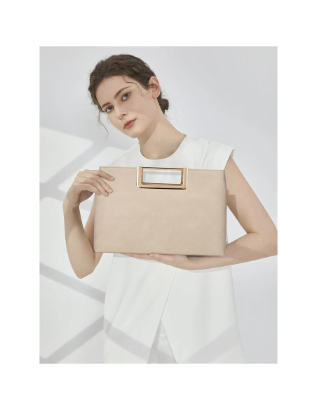 Bolso Clutch de Noche para Mujeres Beige - Cuero Vegano 31x20 cm Bolso Clutch de Noche para Mujeres Beige - Cuero Vegano 31x20 cm