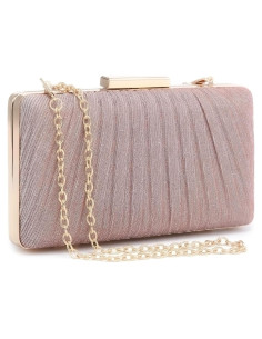 Bolso de Noche Clutch Dasein Rosa Plisado con Brillos
