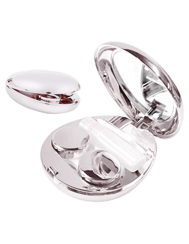 Estuche para Lentes de Contacto Aukvite Plata con Espejo y Accesorios
