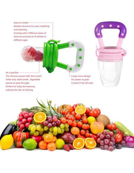 Alimentador de Comida para Bebé Welcoyo Rosa 3 Pcs + 6 Chupetes Alimentador de Comida para Bebé Welcoyo Rosa 3 Pcs + 6 Chupetes