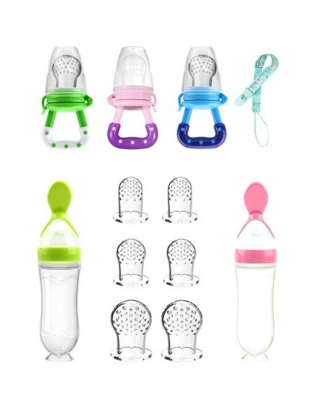Alimentador de Comida para Bebé Welcoyo Rosa 3 Pcs + 6 Chupetes Alimentador de Comida para Bebé Welcoyo Rosa 3 Pcs + 6 Chupetes