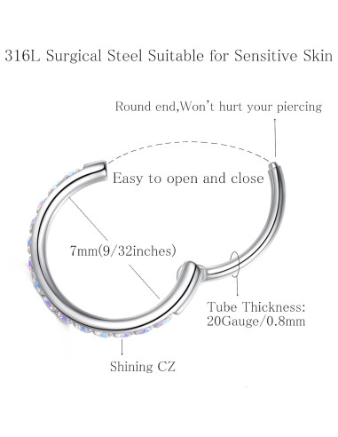 Aro de Nariz 20G 7mm Acero Quirúrgico 316L con Circonita