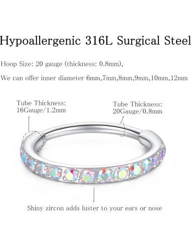 Aro de Nariz 20G 7mm Acero Quirúrgico 316L con Circonita