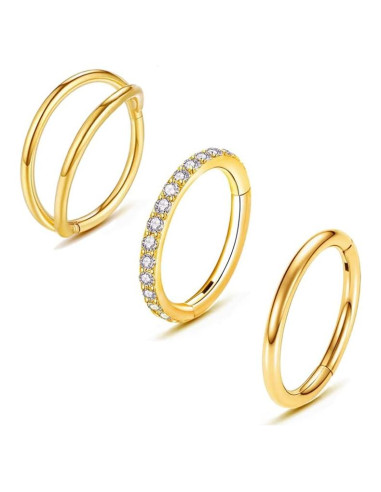 3 Aros Nasales 18G Oro Acero Quirúrgico 8mm para Septum
