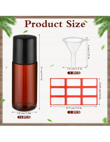 Set 24 Botellas de Vidrio Marrón 50ml con Rodillo Sumind
