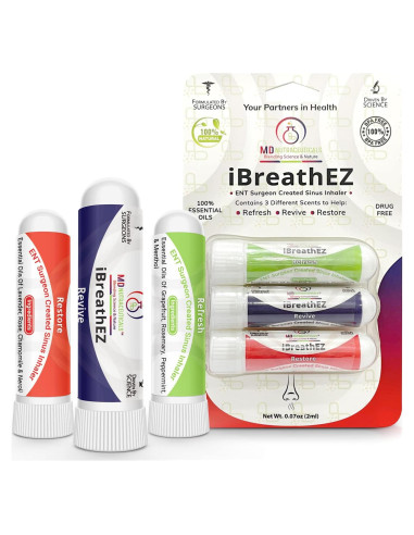 Inhalador Nasal iBreathEZ con Aceites Esenciales - Paquete de 3