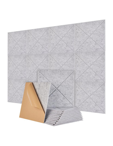 Paneles Acústicos Autoadhesivos 12 Pcs 30.48x30.48 cm Gris Claro