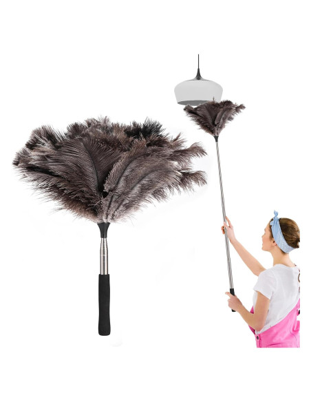 Plumero de Plumas de Avestruz RONSUNG con Mango Telescópico 190.5 cm Plumero de Plumas de Avestruz RONSUNG con Mango Telescópico 190.5 cm