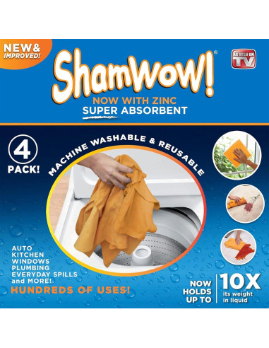 ShamWow Original Toalla Multiusos 4 Paquete Naranja 50.8x59.7cm