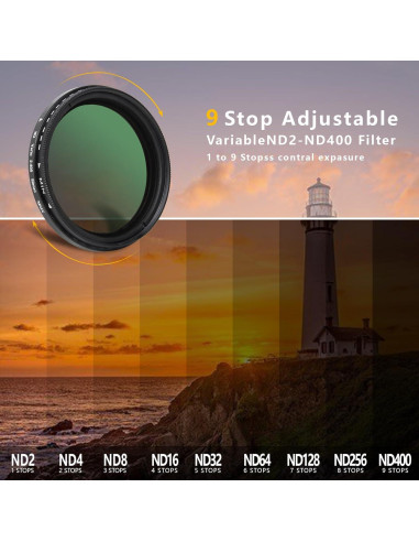 Filtro ND2-ND400 52mm Ajustable para Teléfonos y Cámaras