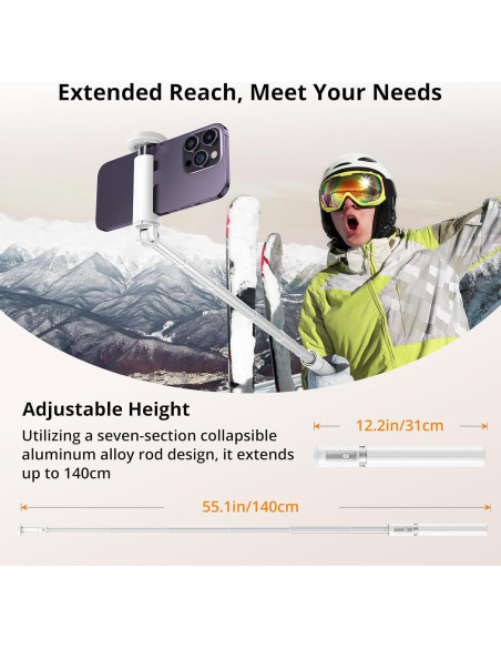 Trípode para Selfies ATUMTEK 55" Aluminio Bluetooth 360 Blanco Trípode para Selfies ATUMTEK 55" Aluminio Bluetooth 360 Blanco