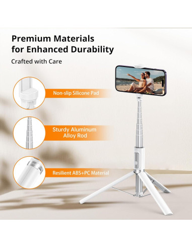 Trípode para Selfies ATUMTEK 55" Aluminio Bluetooth 360 Blanco