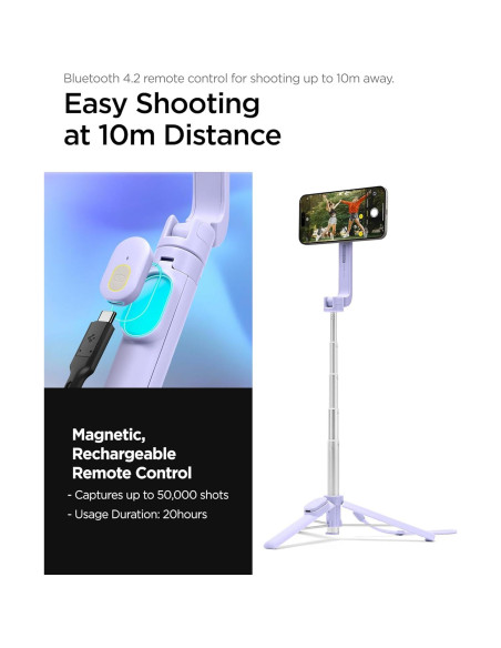 Selfie Stick Tripod Spigen MagSafe 61 cm Control Remoto Lavanda