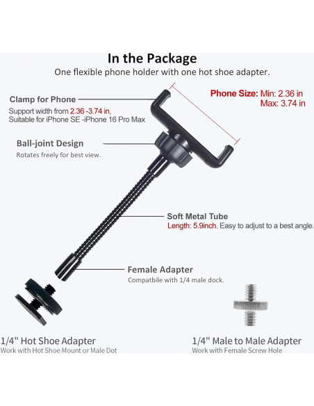 Soporte para Teléfono Flexible Kuaguozhe con Adaptador 1/4" Soporte para Teléfono Flexible Kuaguozhe con Adaptador 1/4"