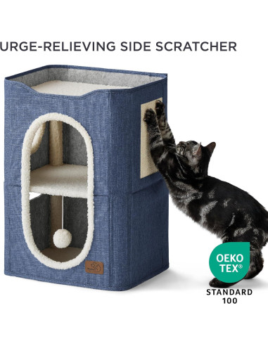 Casa para Gatos de 2 Pisos Bedsure Azul 58.4x45.7x35.6 cm