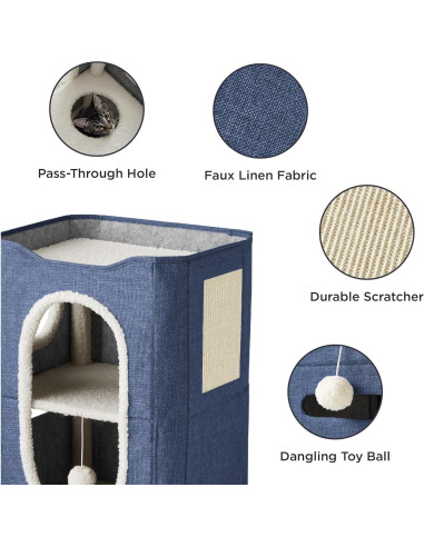 Casa para Gatos de 2 Pisos Bedsure Azul 58.4x45.7x35.6 cm