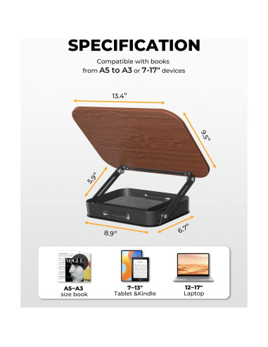 Soporte de Libro Ajustable SupeDesk - Madera Oscura 40.6x33cm