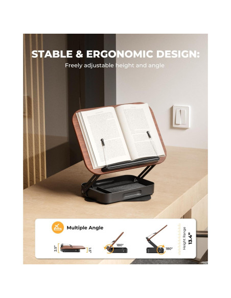 Soporte de Libro Ajustable SupeDesk - Madera Oscura 40.6x33cm Soporte de Libro Ajustable SupeDesk - Madera Oscura 40.6x33cm