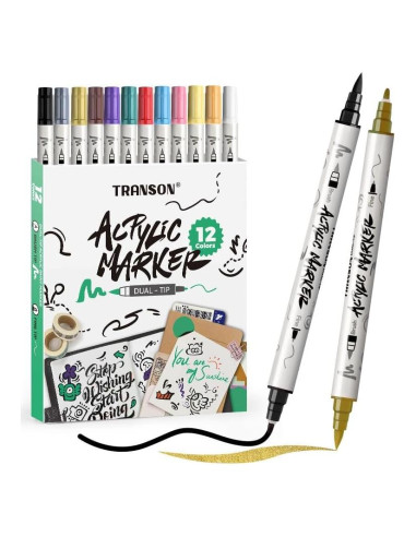 Set de Marcadores de Pintura Acrílica Transon 12 Colores Punta Dual