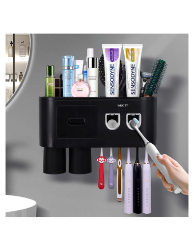 Soporte Multifuncional para Cepillos de Dientes Wekity Negro